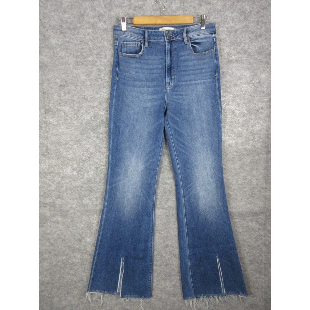 HIDDEN Jeans Womens 30 Blue Happi High Rise Slit‎ Flare Stretch Raw Hem